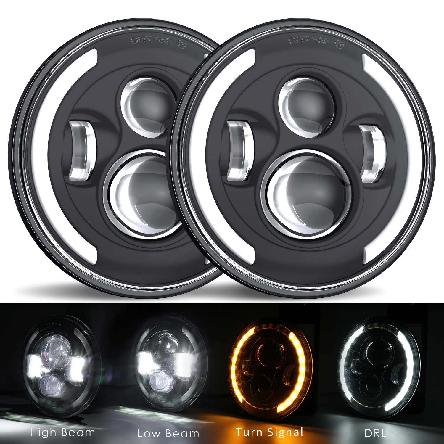 2x Auto 7 Inch Led Koplamp Hi/Low H4 Halo Hoek Ogen DRL Voor Jeep JK TJ OffRoad Defender Hummer 4x4 Suzuki Samurai Koplamp