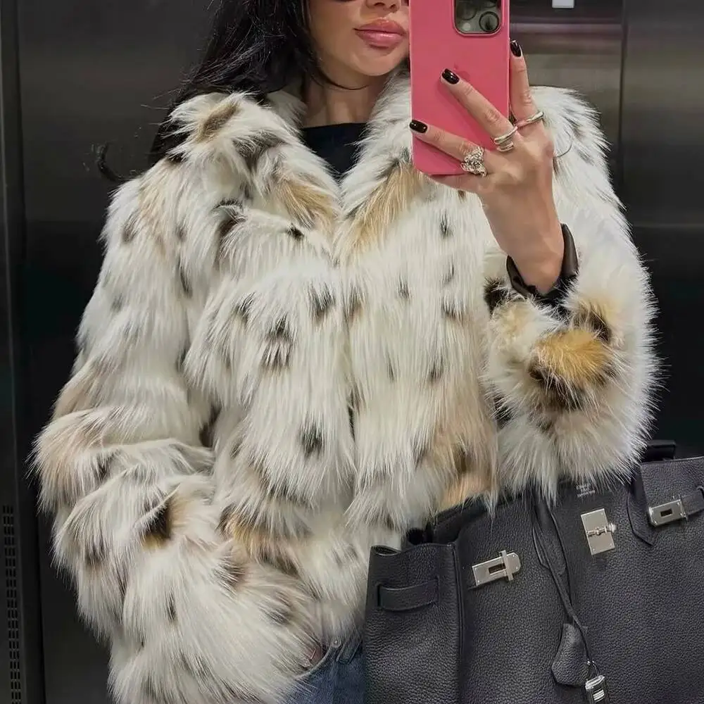 FANAN Luipaard Losse Chique Jassen Voor Vrouwen Revers Lange Mouw Minimalistische Veren Jas Vrouwelijke Mode Nieuwe Warme Jassen Winter