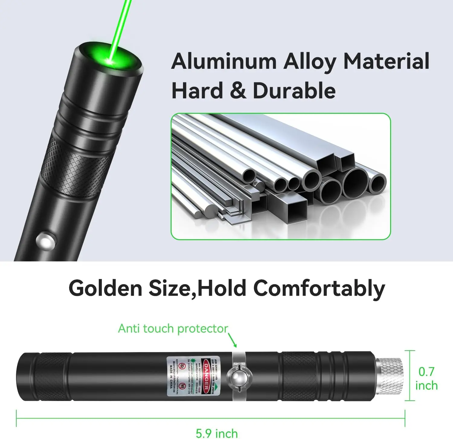 4-Pack Rechargeable Green Laser Flashlight for TV Screens, Long Range Tactical Use in Office, Outdoors & Construction