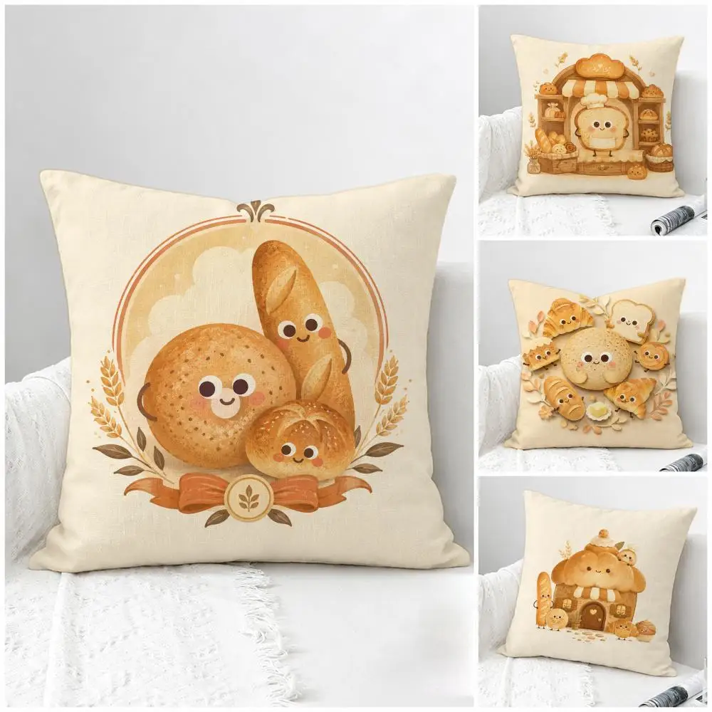 Cartoon Bread Cute Cushion Cover Natural Linen Pillowcase Set, All-in-One Decor for Sofa, Bedroom & Chair