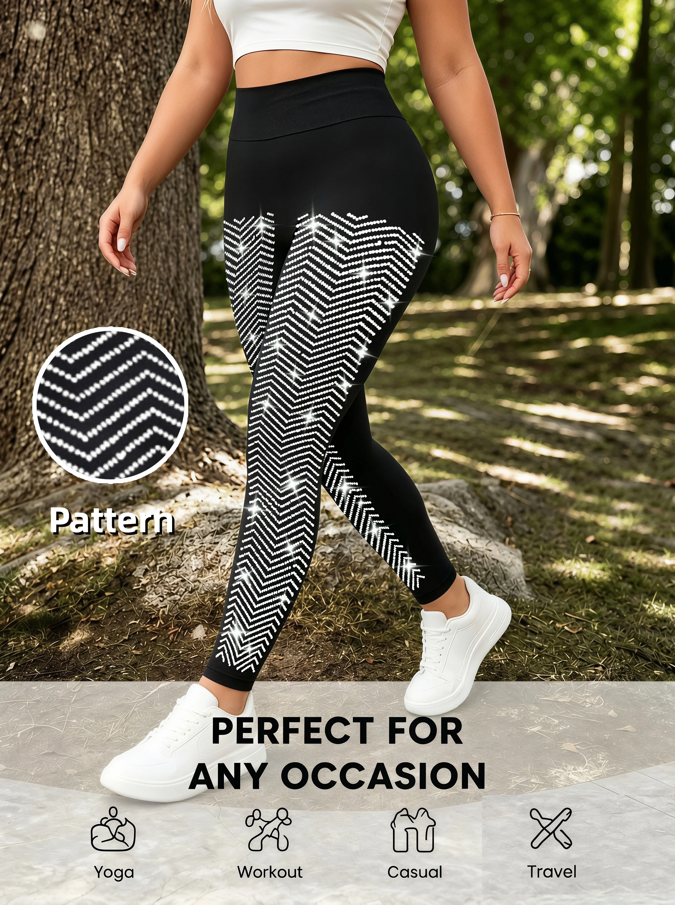 Women's Silver Chevron Rhinestone Knit Ankle Leggings Stylish High Stretch Trousers for Music Festivals Street Walks