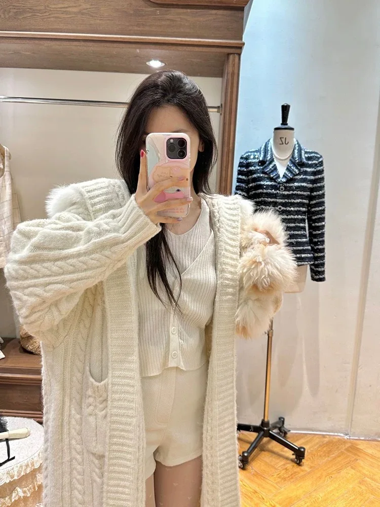 Women Fur Cardigan Thickened Long 2024 Autumn Winter Hooded Jacket Female Loose Simple Leisure Casual Faux Fur Sweater Coat F61