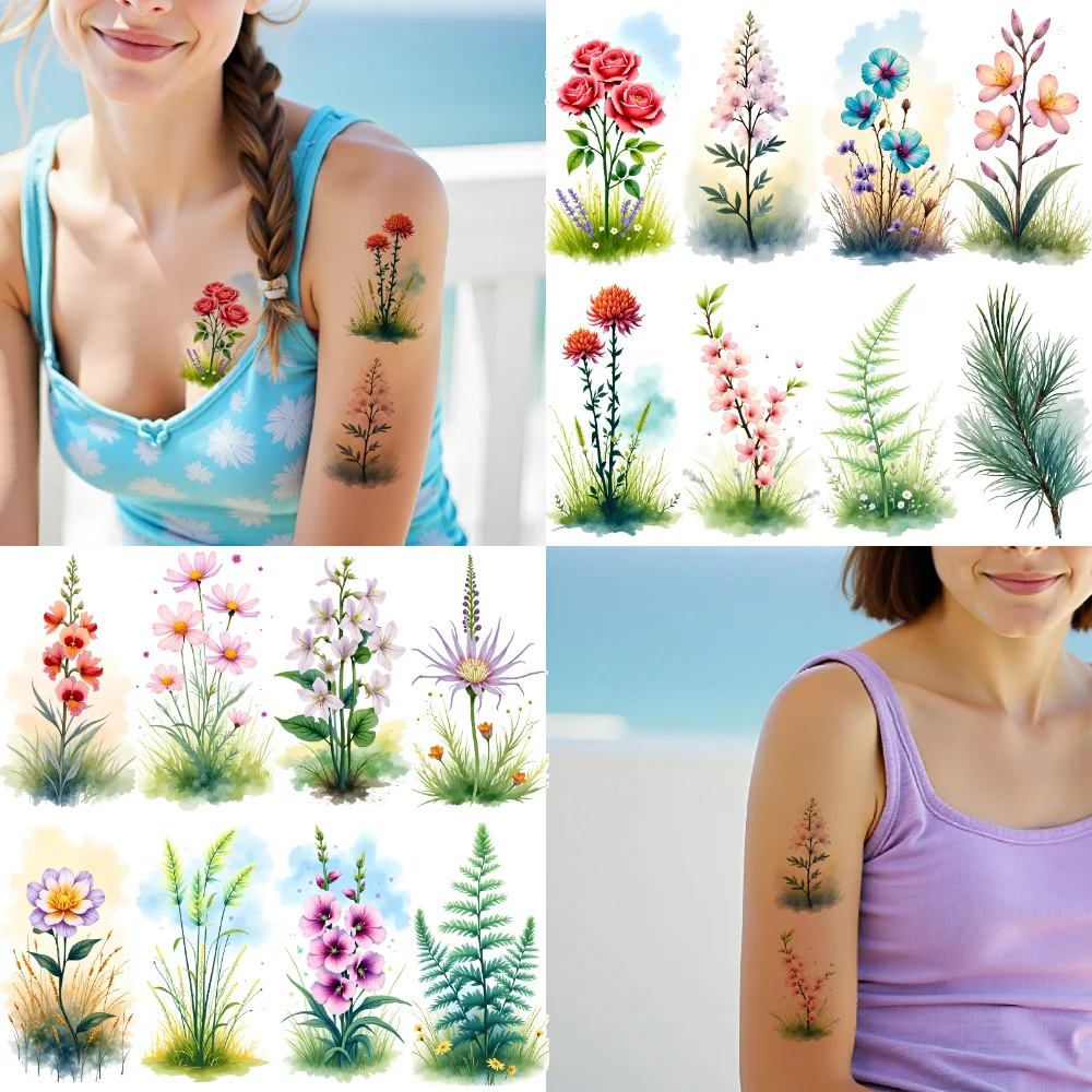 

9pcs Temporary Tattoo Floral Stickers Waterproof Long-lasting Body Stickers Flower Decals Temporary Tattoo Stickers For Ladies
