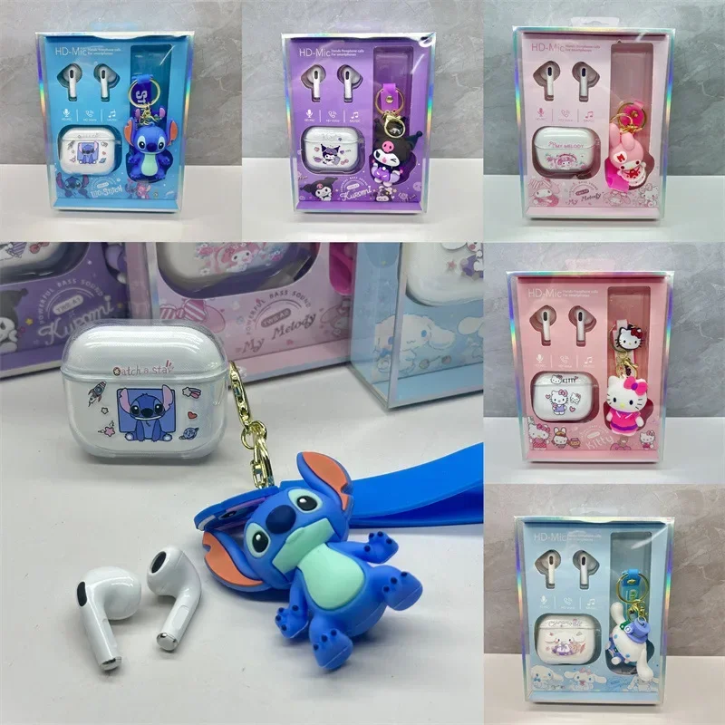 Disney Stitch Wireless Bluetooth Earphones Noise Cancelling Earbuds with Sanrio Kuromi Pompompurin Charms