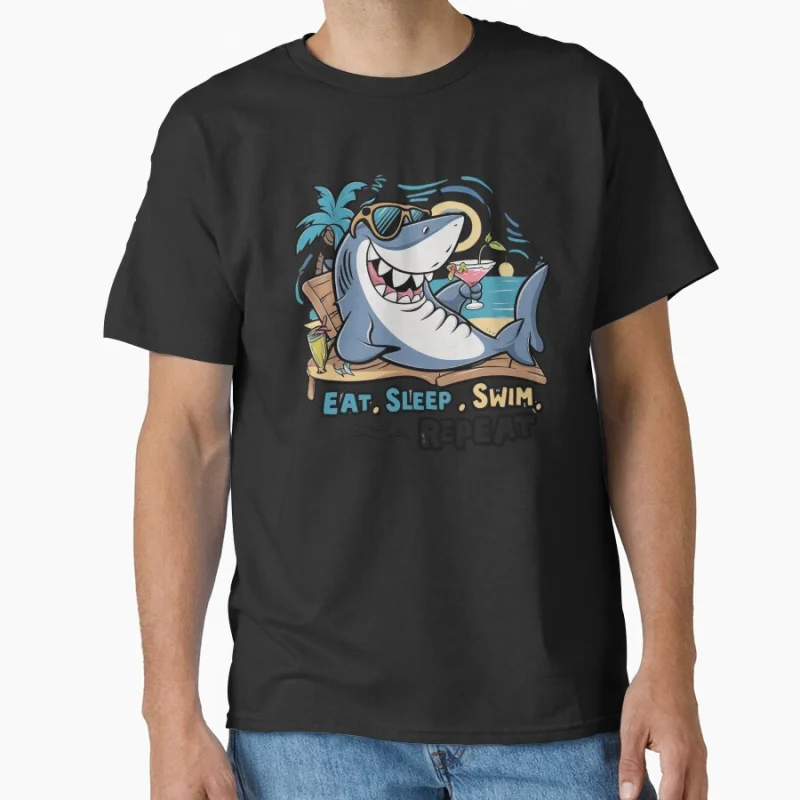 

Funny Shark _Eat. Sleep. Swim. Repeat._ For those who love to enjoy summer like sharks gift T shirt for men Large size Tops
