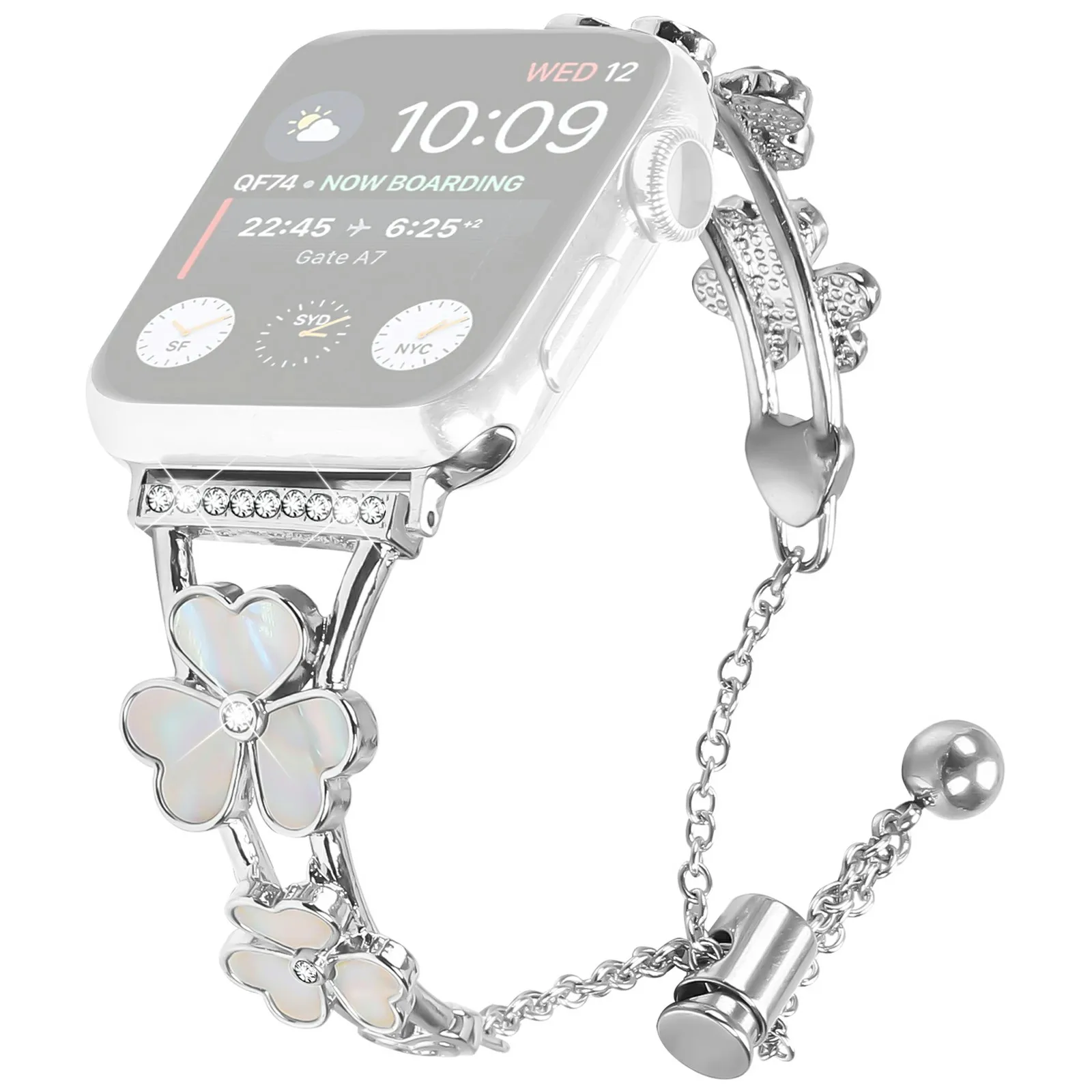 

Watchband For Apple Watch Series 10 Ultra 9 8 7 SE 6 5 4 3 2 1 46mm 49mm 45mm 44mm 42mm Heart Clover Silver Zinc Alloy Metal Str