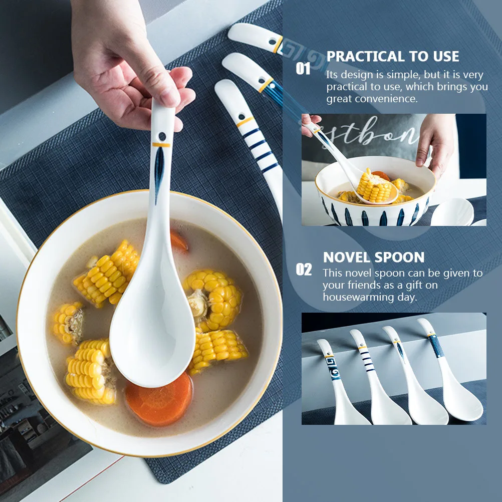 

2Pcs Long Handle Ceramic Soup Spoons Multipurpose Kitchen Utensils for Home Restaurant Rice Porridge Serving Ceramic Spoon