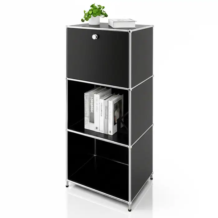 FLOORDIREKT Metallregal Concept Epure MK-107 -  4-stöckiges Aufbewahrungsregal mit verschließbarem Fach & Ablagen