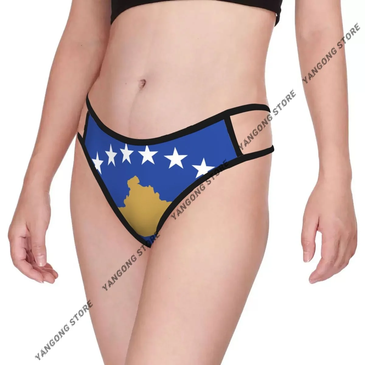 Sexy Tangas mit doppeltem dünnem Gürtel, Damenhöschen mit Flagge von Kosovo, Damen-Slip