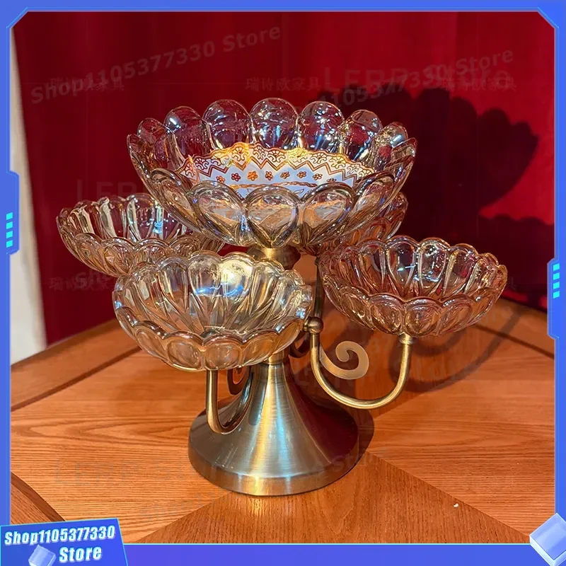 Modern Luxury Crystal Glass Fruit Plate Multi Layer European Style Creative Coffee Table Tray For Living Room Home Decor