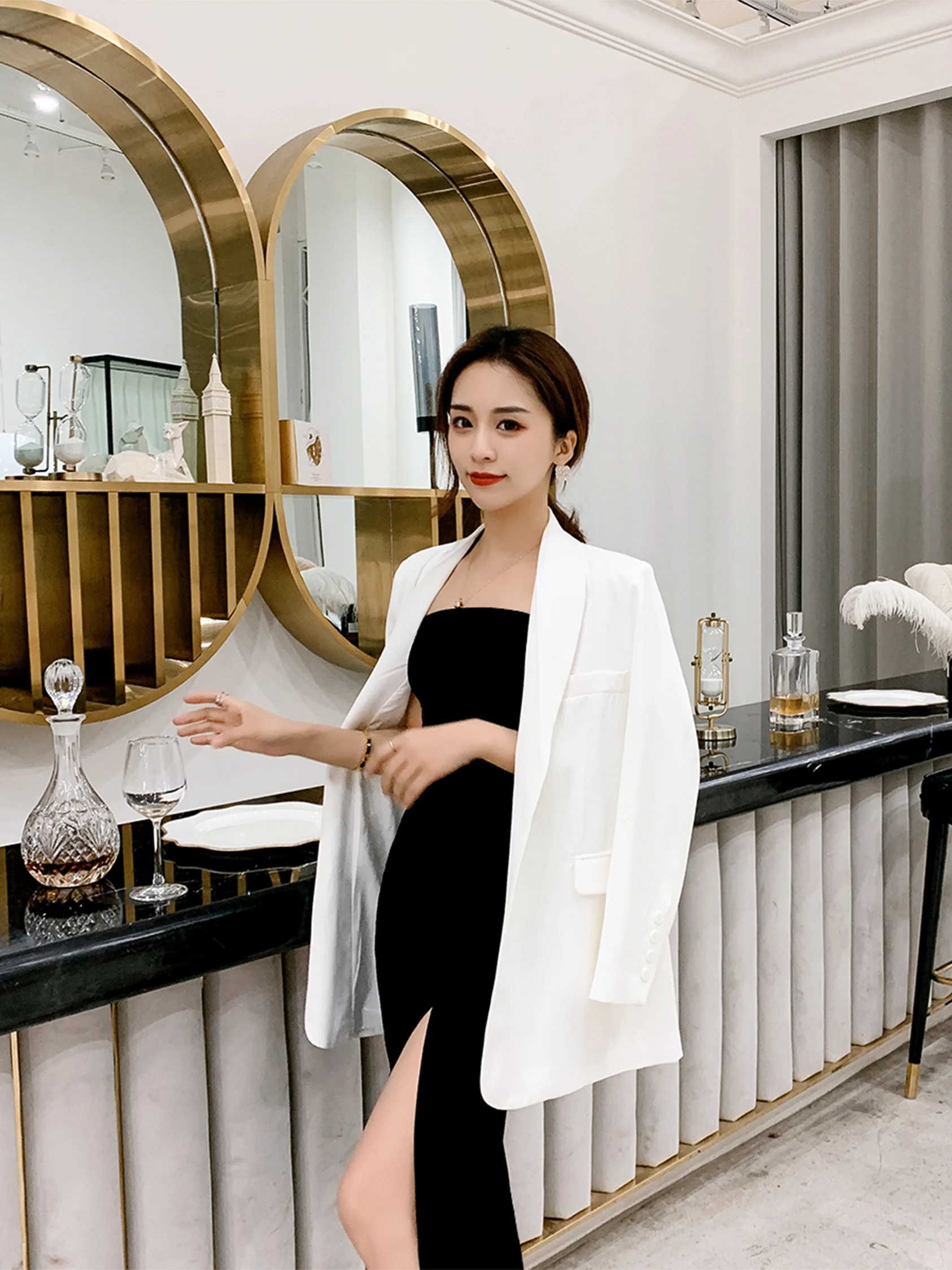 

Ele Evening Gown Women's 2026 New Par Dr High Waist Polyester Fiber Long Sve V-Ne ort Skirt Busin Suit Dr