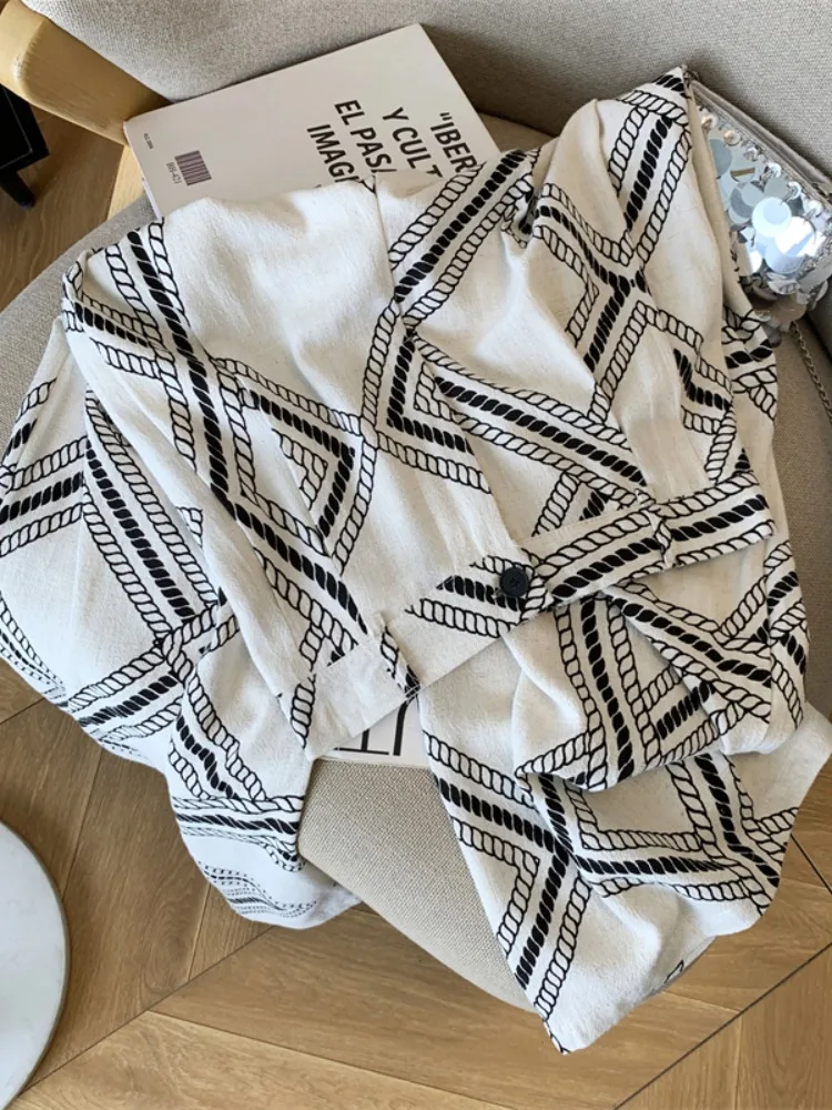 

Легкие хлопковые льняные брюки с широкими штанинами для женщин, летние свободные брюки с принтом, защита от солнца, для прогулок, в ретро-стиле, с высокой талией, на резинке