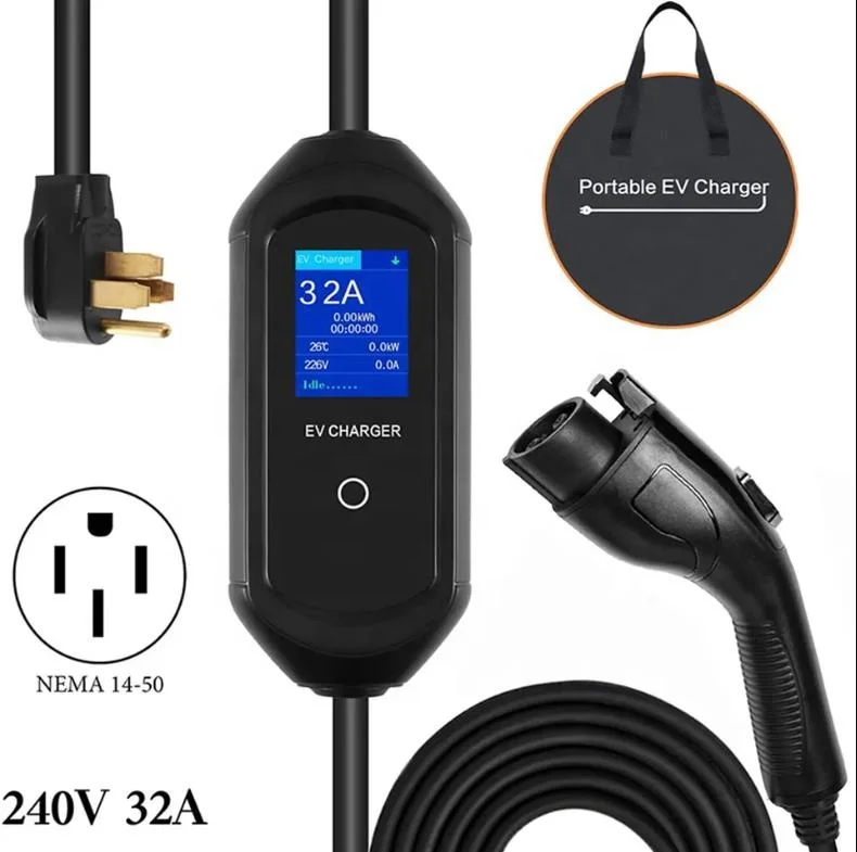 شاحن سيارات محمول قابل للتعديل من النوع 2 7KW 16A 32A 3 مقابس شاحن سيارة كهربائية
