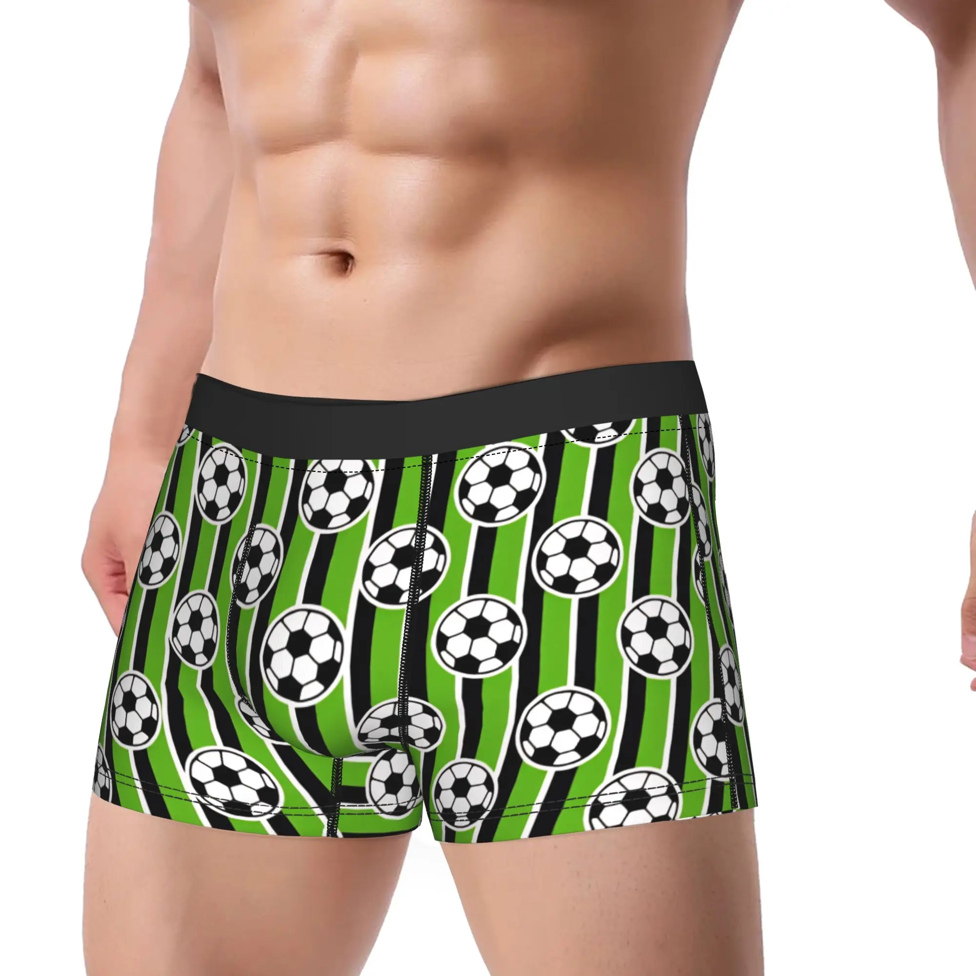 Green Stripe Soccer Ball Repeat Pattern Shorts Briefs  Underwear Quality Males Comfortable Boxer Shorts DIY Large Size Panties