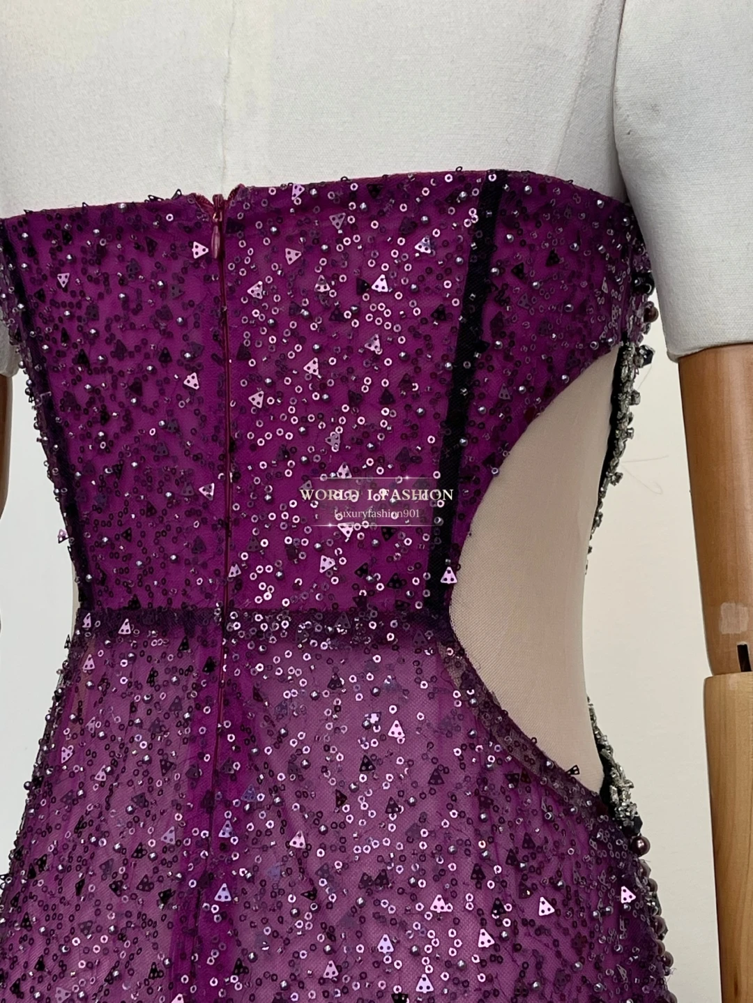 

2025 New Good Quality Gorgeous Violet Purple Sleeveless Sequins Tube Mermaid Maxi Dresses