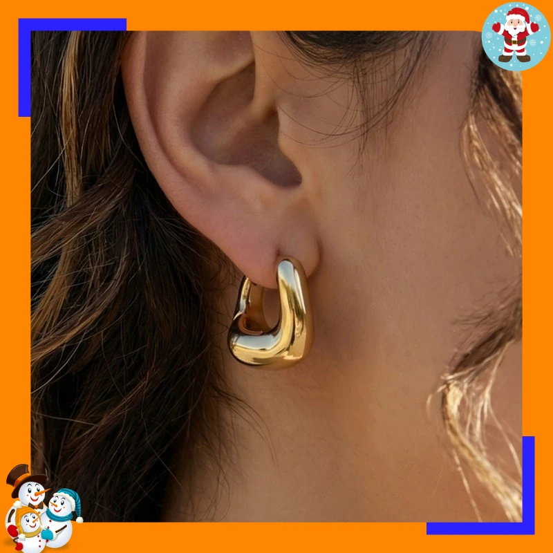 Mystery Stainless Steel Oval Earrings Thick Gold Electroplating Ear Buckle Earrings Women's Spring and Summer New