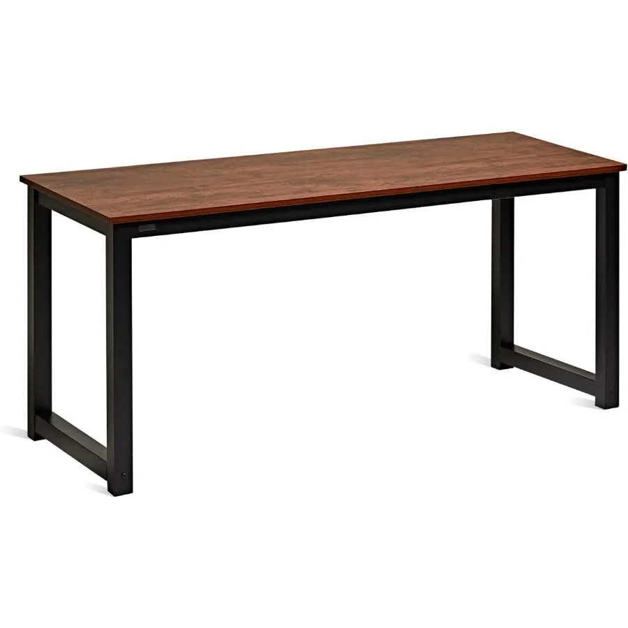 63 Inch Computer Desk for Home and Office Use Modern Simple Industrial Style Study Table with Leg Bars Rustic Brown Finish Idea