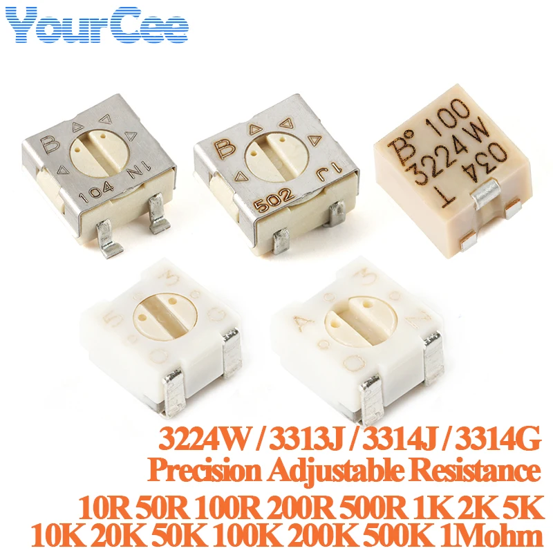 20pcs/1pc 3314G 3314J 3224W 3313J Precision Adjustable Resistance Potentiometer 500R 1K 5K 10K 20K 50K 100K Ohm 3314G -1 501E