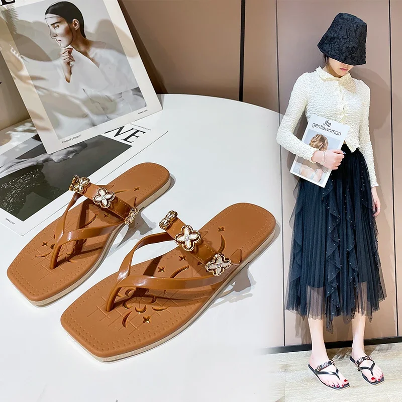 

Fashion Beach Slipper Flat Female Summer New Ladies Sandals Open Toe Pure Color Casual Womens Slip on Thong Sandal Flip Flops