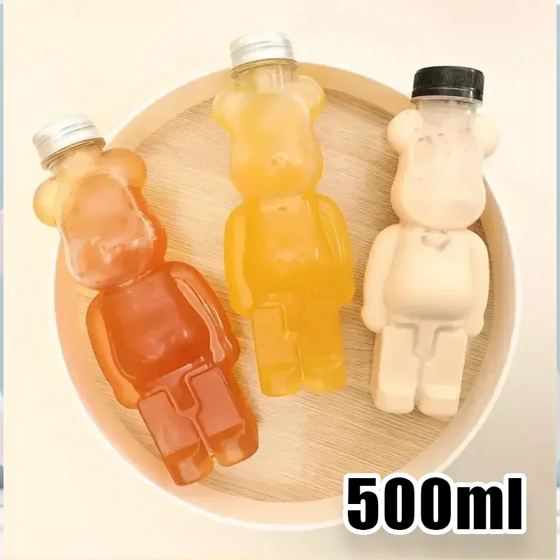 المحمولة 500 مللي لطيف الدب تصميم زجاجة شاي الحليب المتاح PET زجاجة عصير شفافة الكرتون الدب زجاجة عصير الزبادي