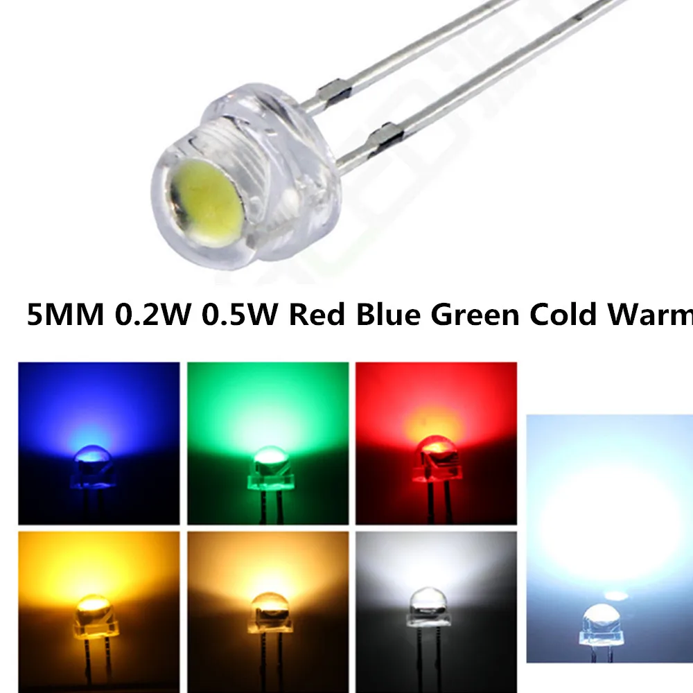 Diode électroluminescente LED ultra brillante, chapeau de paille, eau claire, rouge froid, bleu, ultra brillant, diode ronde, 5mm, 100 W, 0.2W,