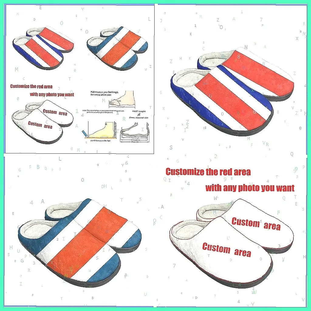 

Custom Costa Rican Flag Plush Slippers, Warm Indoor/Outdoor House Shoes for Adults