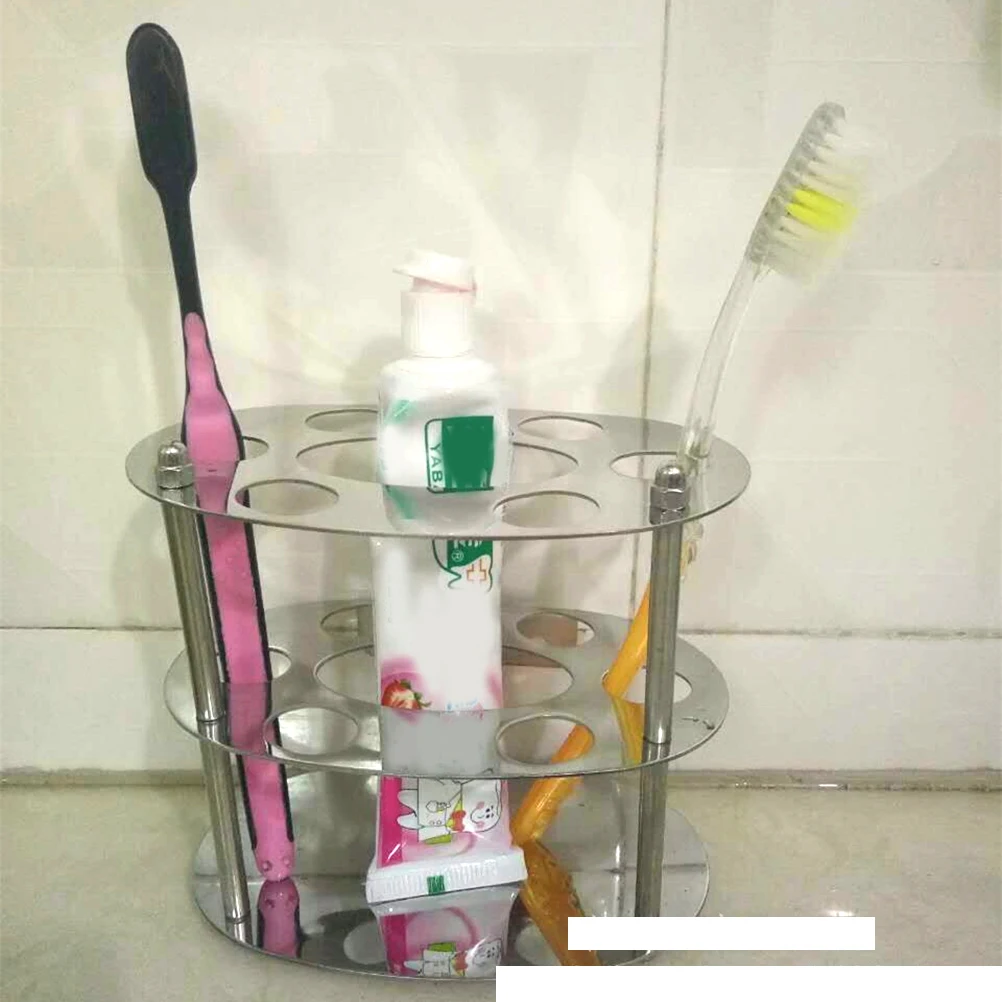 

Metal Toothbrush Holder St for Bathroom Holds 1 Toothpaste 6 Toothbrushes Stainless Steel Silvery Non Rust Long Lasting