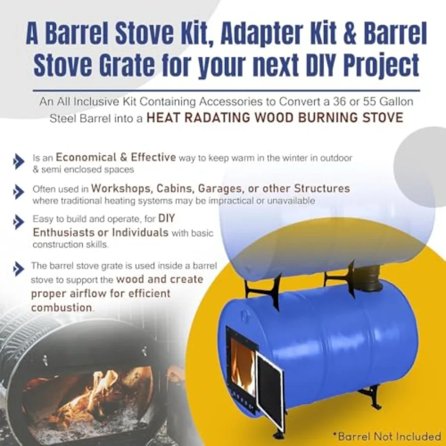 طقم موقد برميل مزدوج طقم موقد للتخييم برميل فولاذي عالي التحمل مع باب موقد لـ 30 إلى 55 جالون طبل موقد الخشب مثالي لتقوم بها بنفسك زيت B