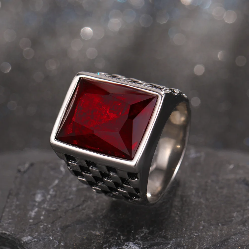 Big Antique Red Ruby Stone Crystals Women Men Cool Punk Mystery Opening Finger Rings Jewelry