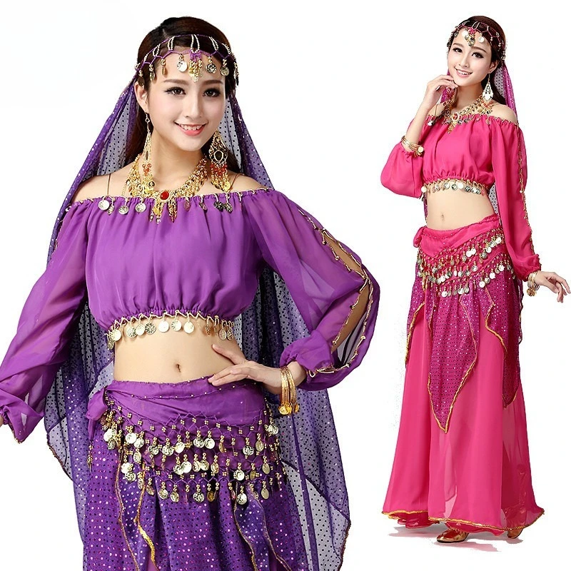 カスタマイズされたベリーダンス衣装インドダンス年次ステージパフォーマンスインドガールドレスセットベリーダンススカート