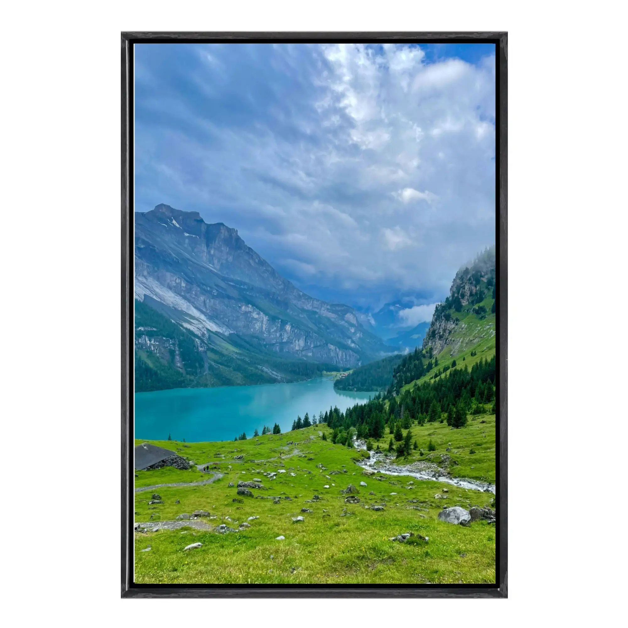 Oeschinen Lake Suíça, arte de parede em tela, impressionante impressão de paisagem cênica do lago alpino, pôster da natureza, decoração de parede de viagem