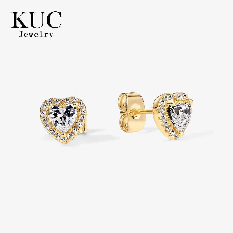 

925 Sterling Silver Temperament Luxury Exquisite Inlaid Zircon Round and Heart Shaped Stud Earrings for Women