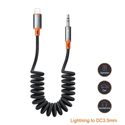 Audio Coiled Cable Lightning To 3.5mm Male Jack Retractable Car Converter Speaker Adapter For iP h one 13 12 11 Pro Max