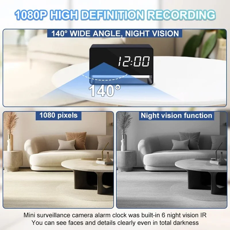 2025 New WiFi Wireless Mini Alarm Clock 1080P HD APP Infrared Night Vision DVR Motion Detection Security Recorder