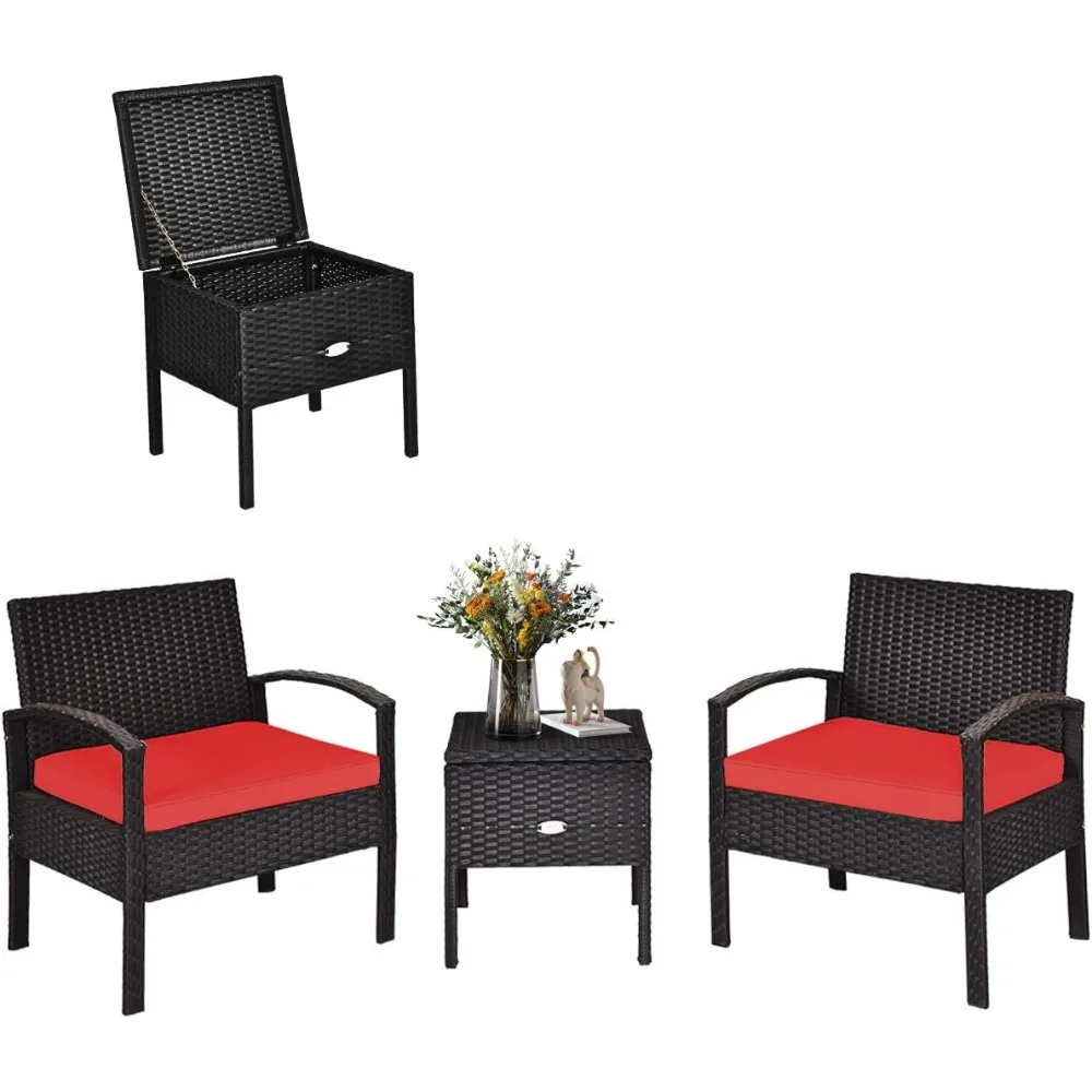 

Rattan Patio Furniture Set 3 Pieces, Wicker Conversation Set with Tempered Glass Coffee Table, Seat Cushions, Outdoor Chair Wic