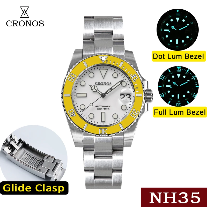 Cronos Diver Men\'s watches Panda Black & White Date NH35 Ceramic Rotating Bezel 200 meters Water Resistant Glide Clasp Man Watch