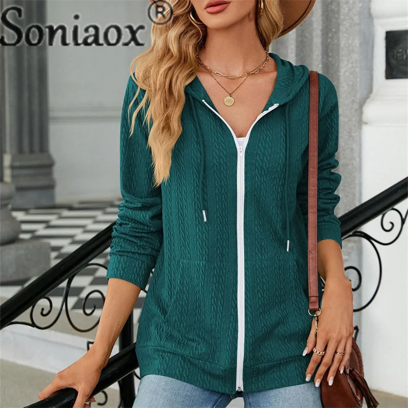 Autumn Winter Hooded Zipped Cardigan Sweatshirt Female Solid Color Pocket Hoodie Women New Casual Commuter Long Sleeve Outerwear