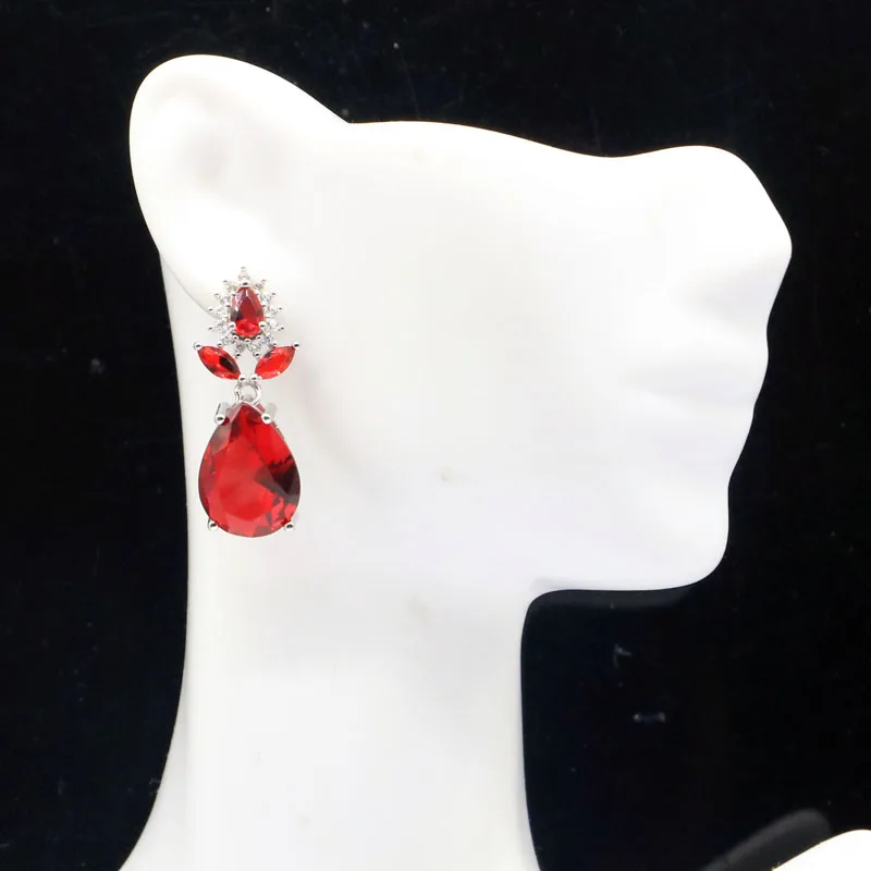 

Buy 4 Get 1 Free 30x12mm Lovely Cute Swiss Blue Topaz Red Blood Ruby White CZ 925 Solid Sterling Silver Earrings
