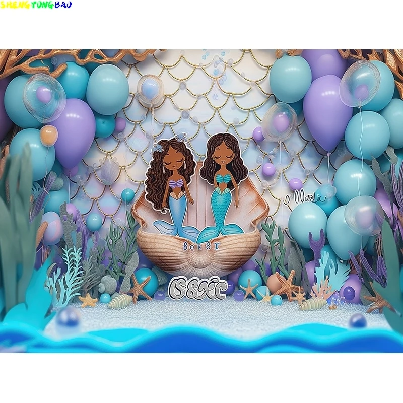 Fairy Castle Mermaid Seashells Circus Tent Photography Backdrops Balloons Birthday Party Decor Photo Studio Background NR-05