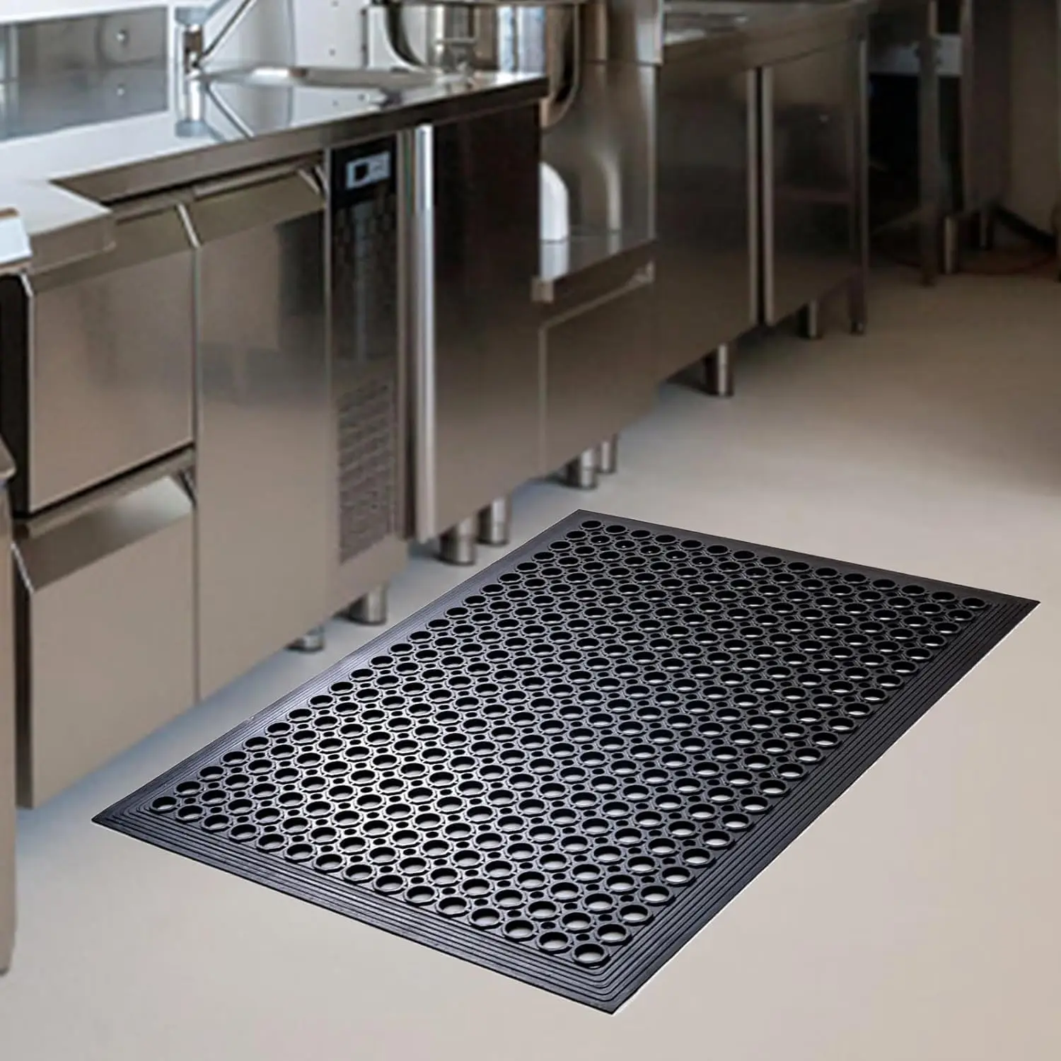 2 Pack Anti-Fatigue Rubber Floor Mats, 36 x 60 in Black, Non-Slip Drainage Kitchen Mats for Commercial Restaurant Bar, Outdoor Rubber Door Mat, Utility Garage Flooring