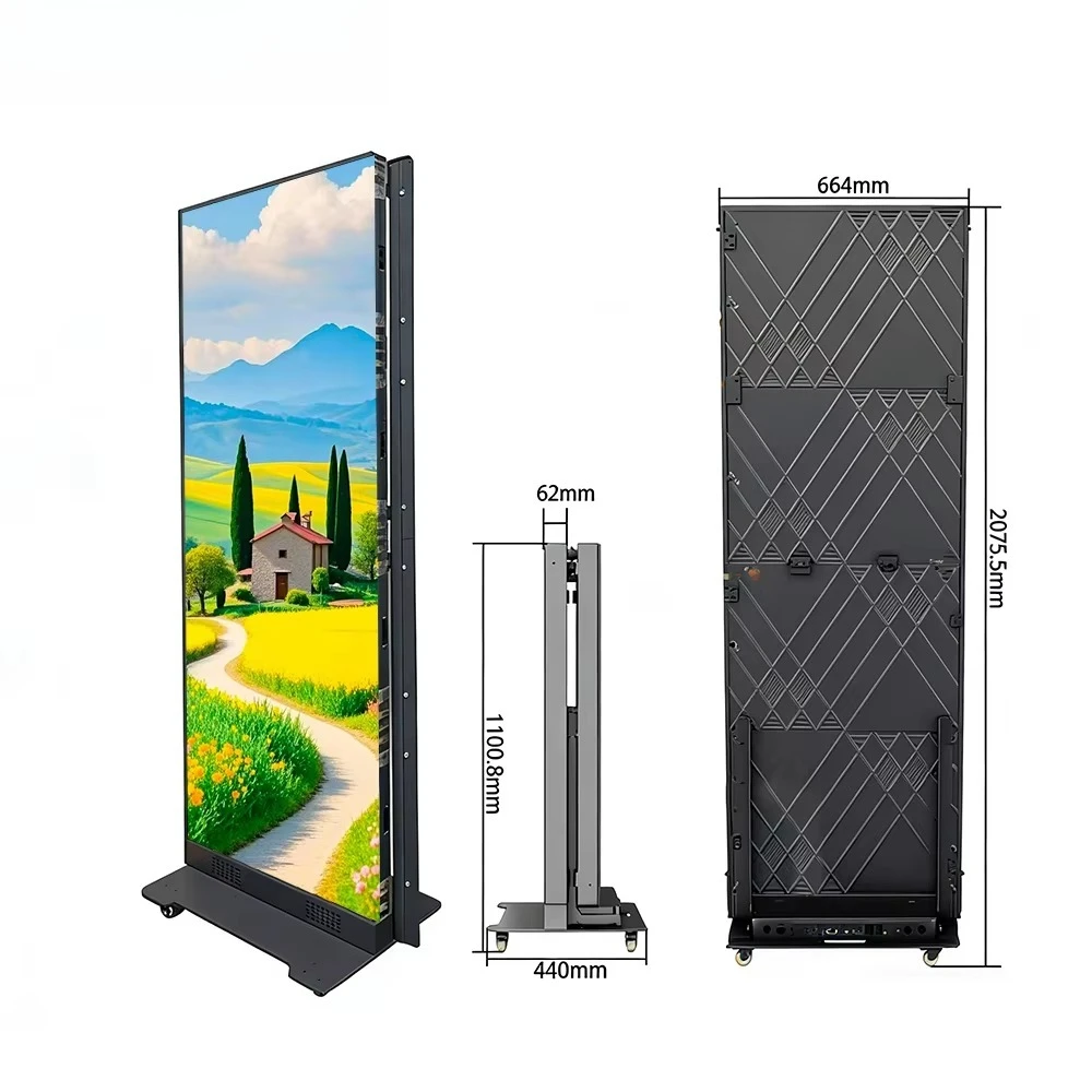 Durable waterproof foldable commercial LED poster display P2/P2.5 indoor and outdoor floor-to-ceiling LED poster display