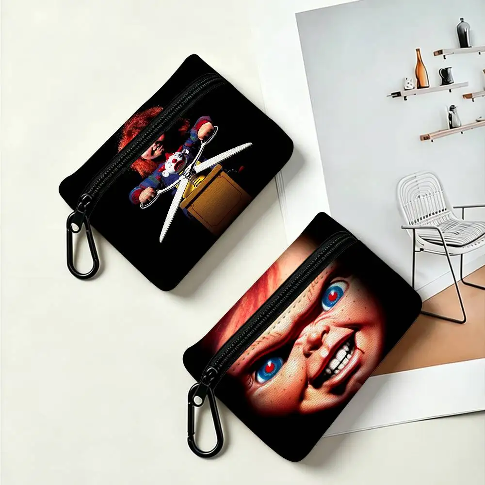C-Classic-Chucky-Horror-Movie Multifunctional Oxford Cloth Small Pouch With Hook Mini Coin Wallet Earbud Storage Bag