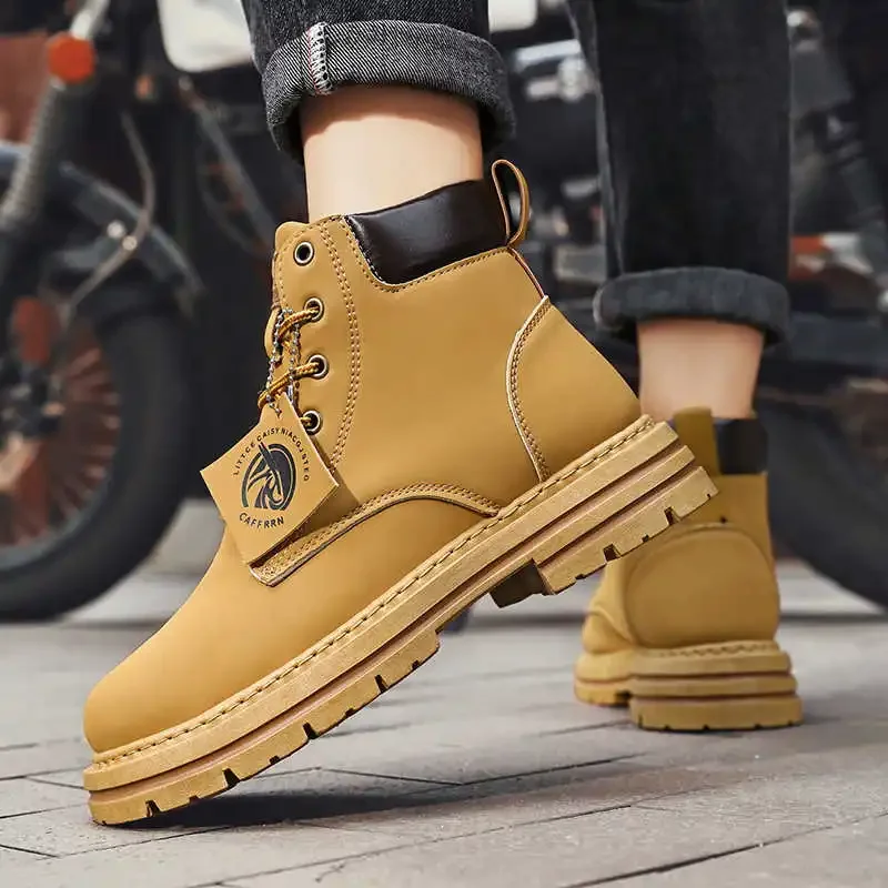 

2025 High Top Boots Men Leather Shoes Fashion Motorcycle Ankle Boots Men's Winter Boots Man Shoe Basketball Lace-Up Botas Hombre