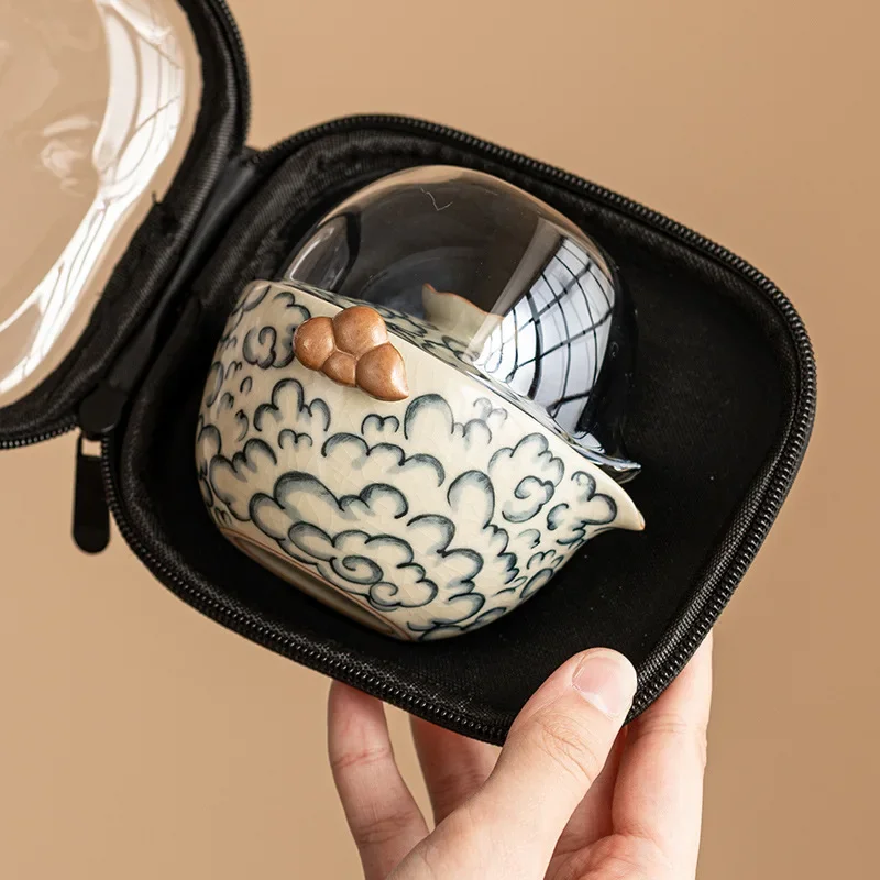 Portable Outdoor Travel Tea Set Ru Porcelain Open Film Can Raise Express Customer Cup 1Pot 2Cups of Tea Making Set Teapot Teacup