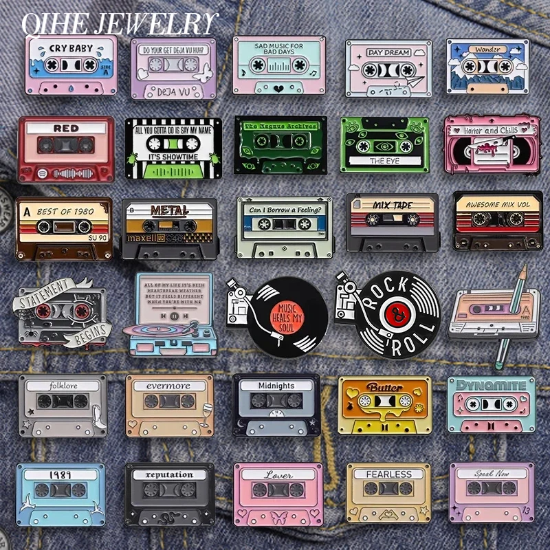 Colección de cinta de Cassette de música Retro de los años 80 y 90, alfileres esmaltados, broches de tarjeta de CD nostálgicos Vintage, insignia de solapa, regalo de joyería para amigos