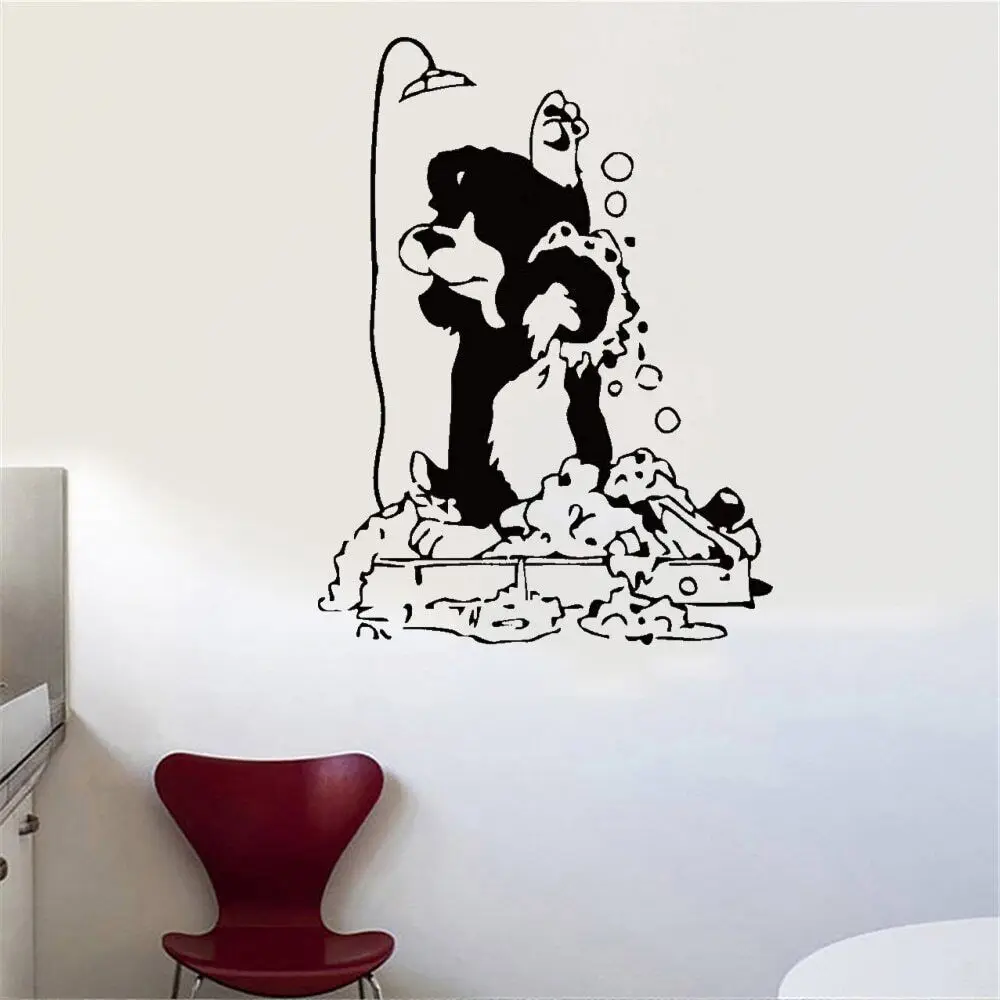 Dog In Shower Grooming Salon Wall Stickers Vet Clinic Naklejka ścienna do salonu zoologicznego Sklep zoologiczny Groming Vinyl Mural Art Dw11386