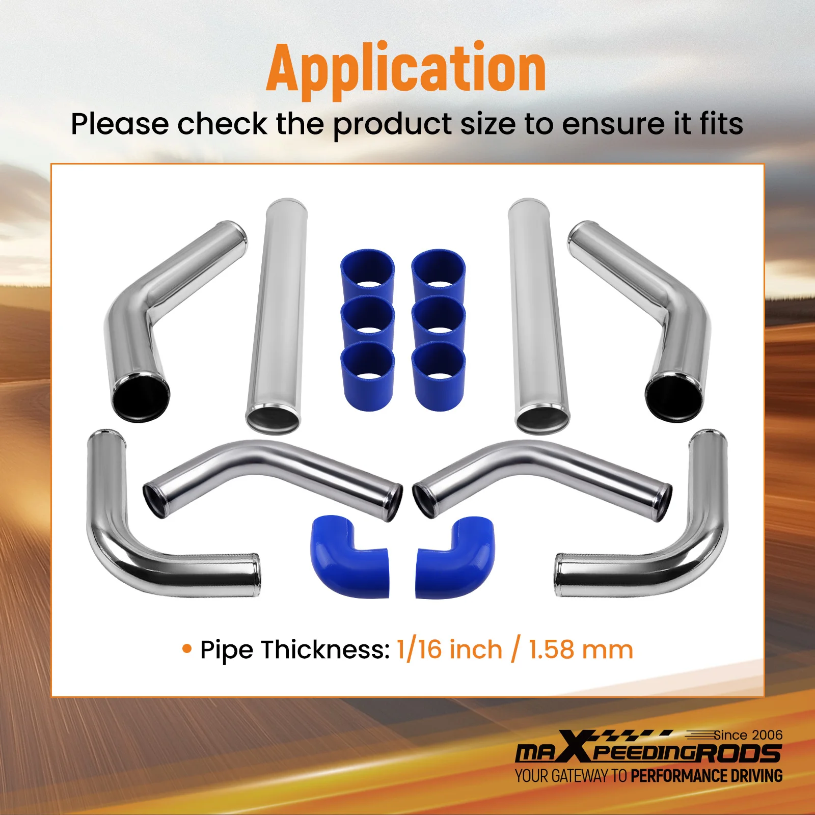2.5 inch Universal Aluminum Intercooler Turbo Piping pipe Kit+ Silicone+Clamp