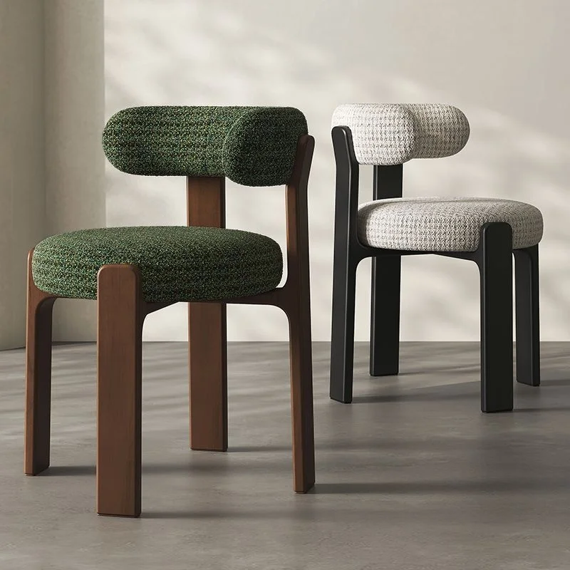 *Light Luxury Nordic & Medieval Style Solid Wood Dining Chair with Fabric Soft Padded Seat for Home & Restaurant Use