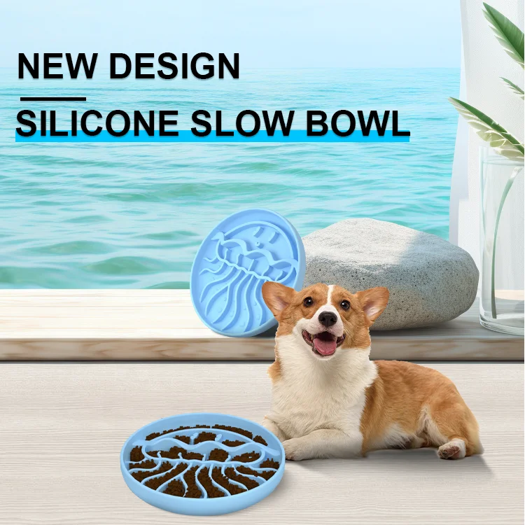 2024  Design Round  Dog Bowl Silicone Slow Feeder   Cute Pet Bowl With Suction Cat grass Plato para perro Cermatic cat bowl Dog