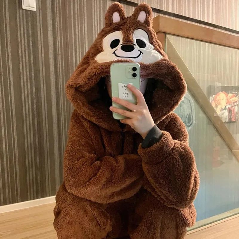 Disney Chip \'n\' Dale Onesie Animal Halloween Costume Plush Anime Cosplay Suit For Women men Flannel Pajamas Set Hooded Jumpsuits